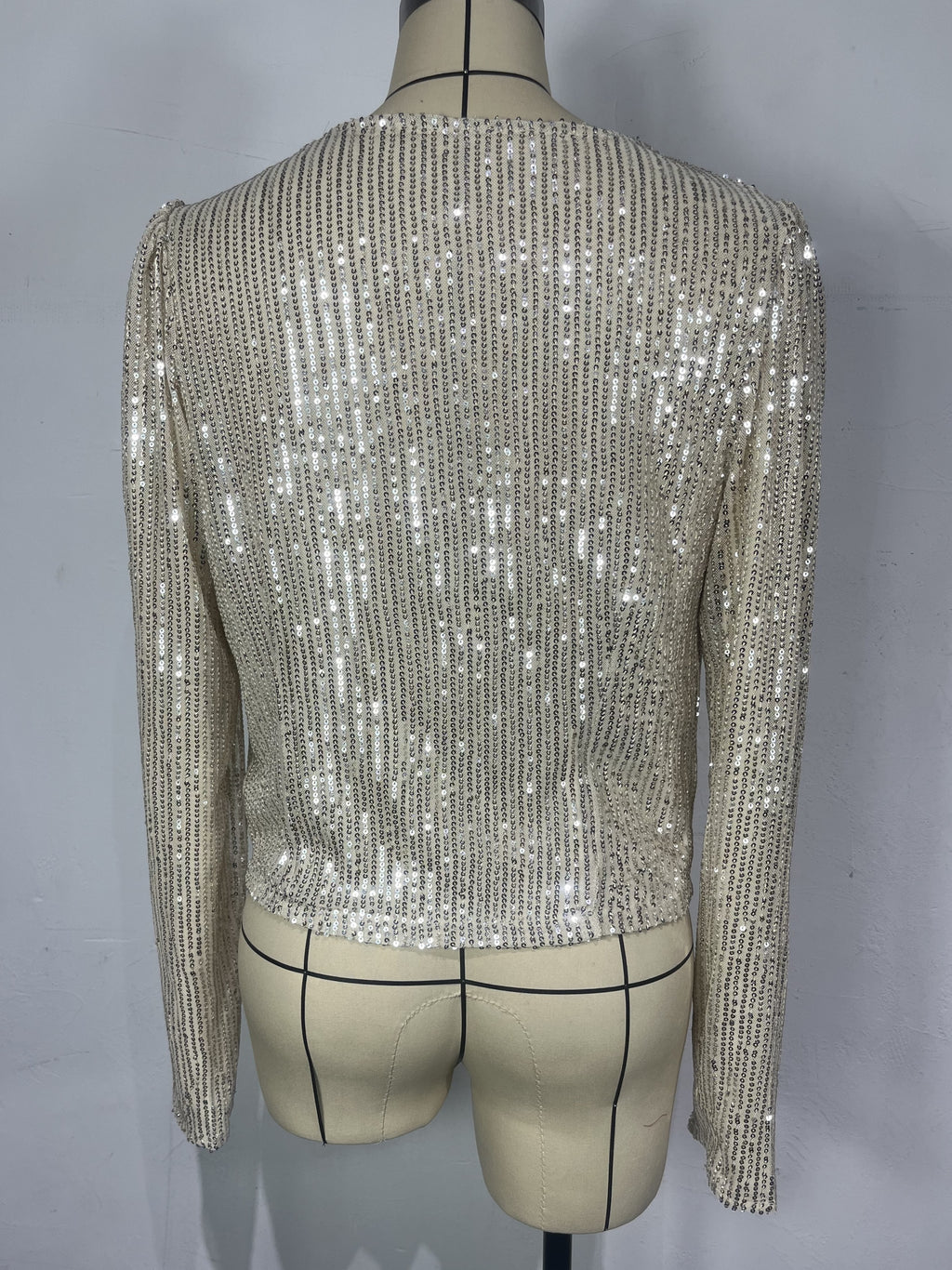 Padded Shoulder Sequin Open Front Jacket - Silver - 1