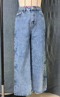 Bow Print Wide Leg Straight Jeans - DarkBlue