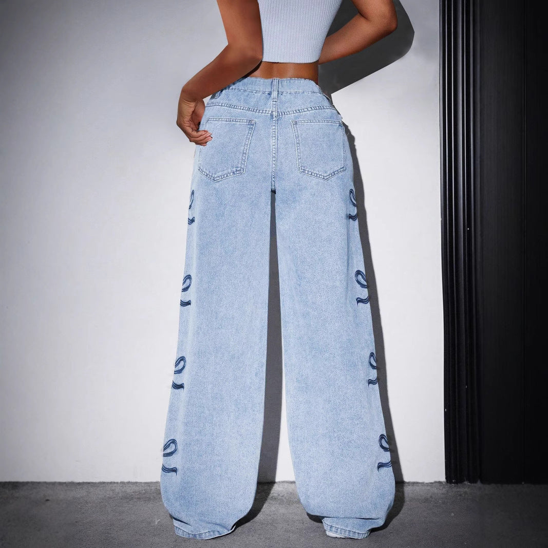 Bow Print Wide Leg Straight Jeans - view 3