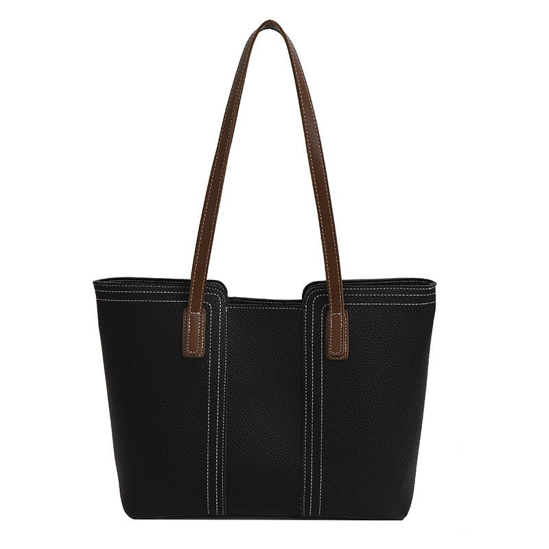 Pebbled Vegan Leather Zip Tote Bag - Black