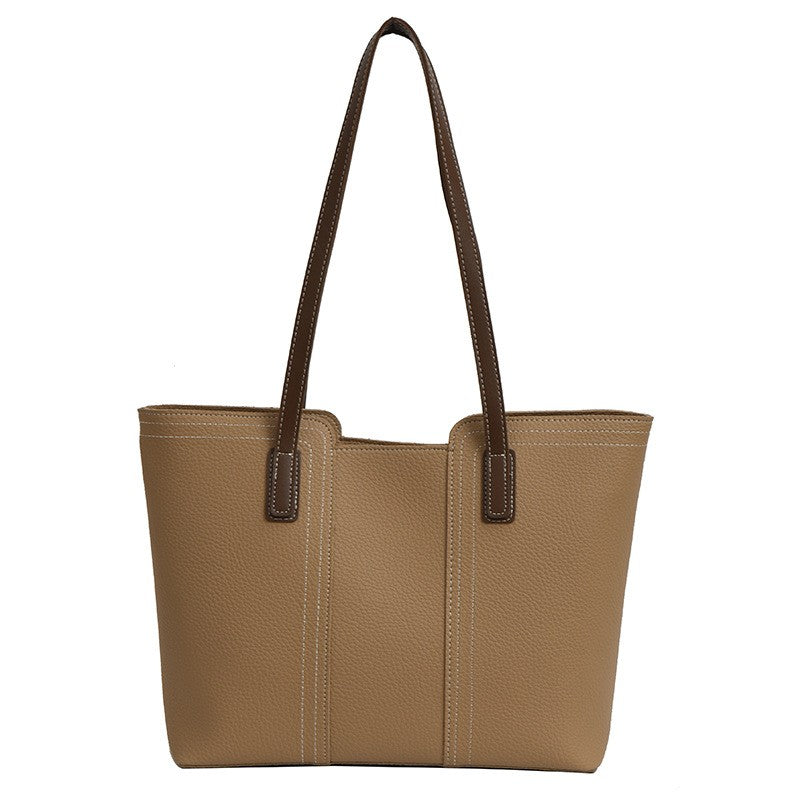 Pebbled Vegan Leather Zip Tote Bag - Khaki