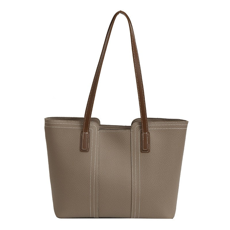 Pebbled Vegan Leather Zip Tote Bag - Taupe