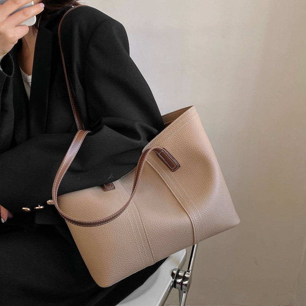Pebbled Vegan Leather Zip Tote Bag