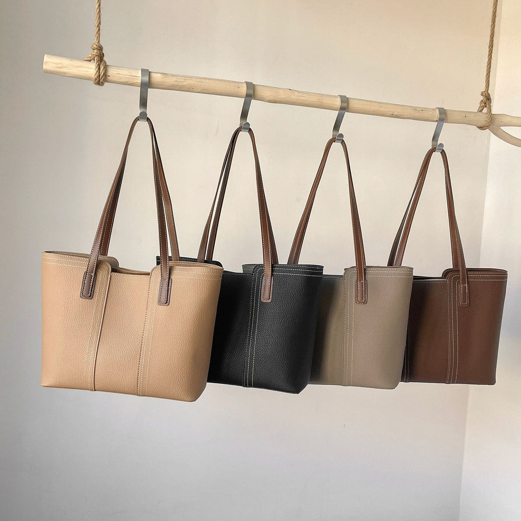 Pebbled Vegan Leather Zip Tote Bag
