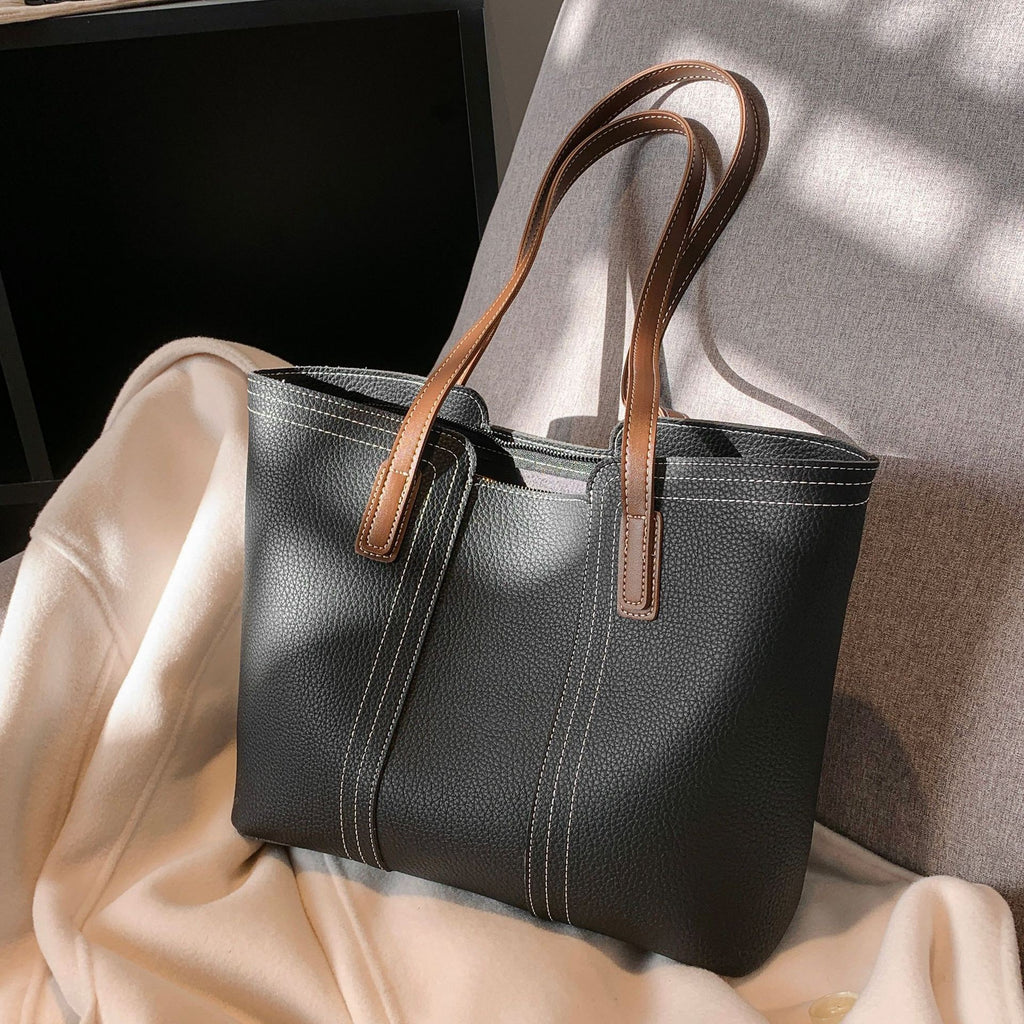 Pebbled Vegan Leather Zip Tote Bag