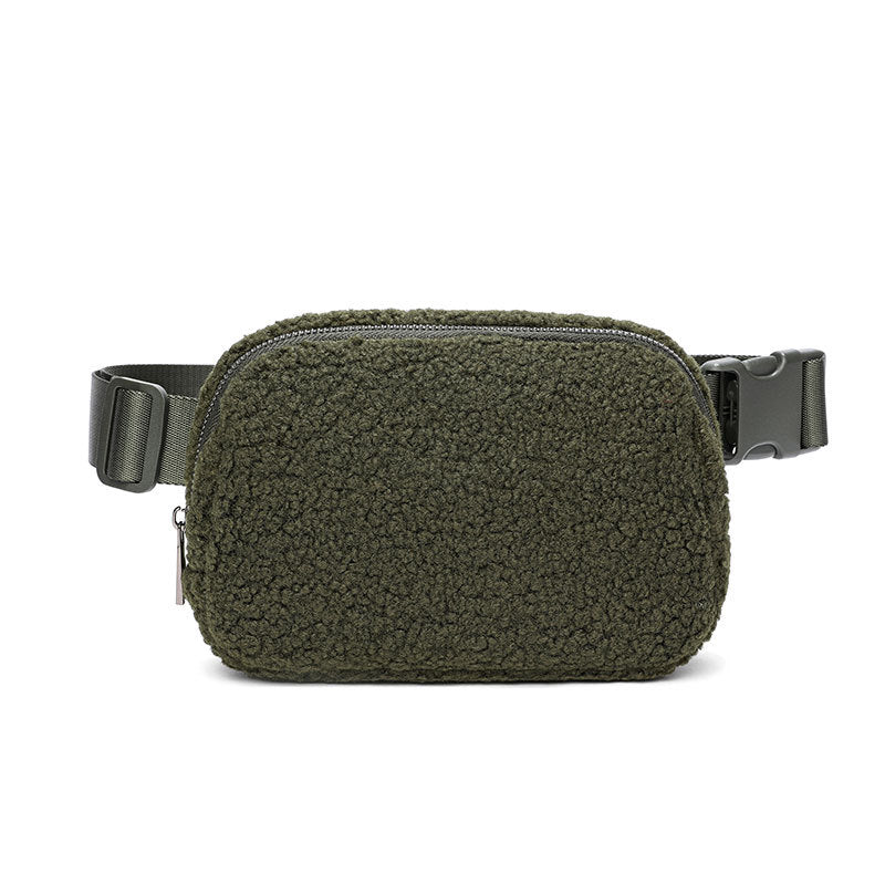 Fuzzy Sherpa Belt Bag Crossbody Pouch - olive