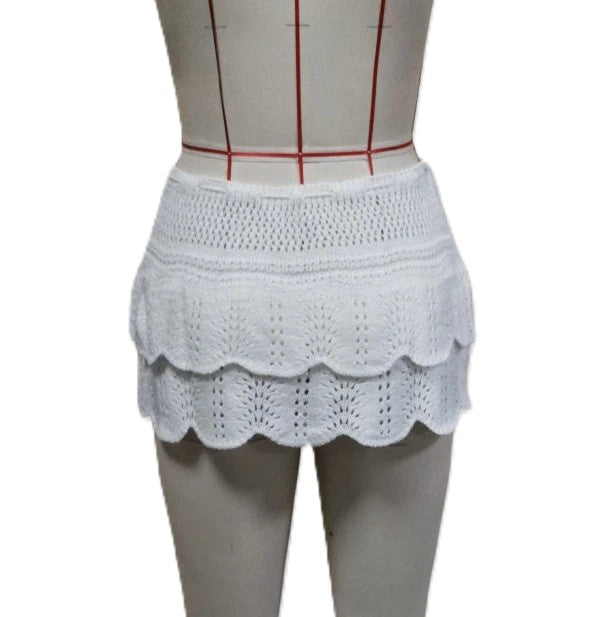Crochet Tiered Ruffle Beach Mini Skirt - White - 1