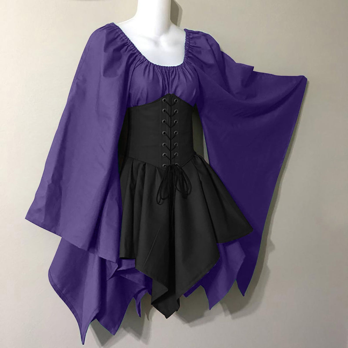 Corset Waist Peasant Sleeve Renaissance Dress - Purple