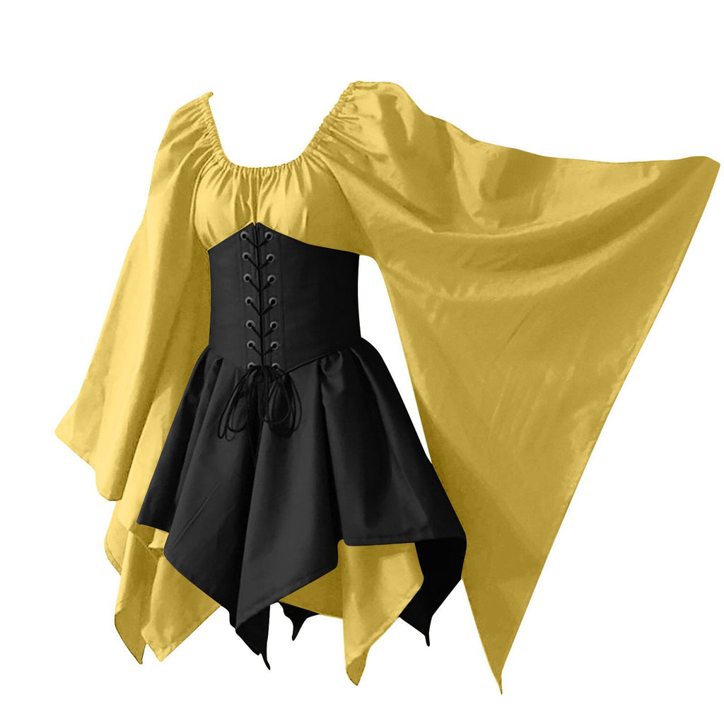Corset Waist Peasant Sleeve Renaissance Dress - Yellow