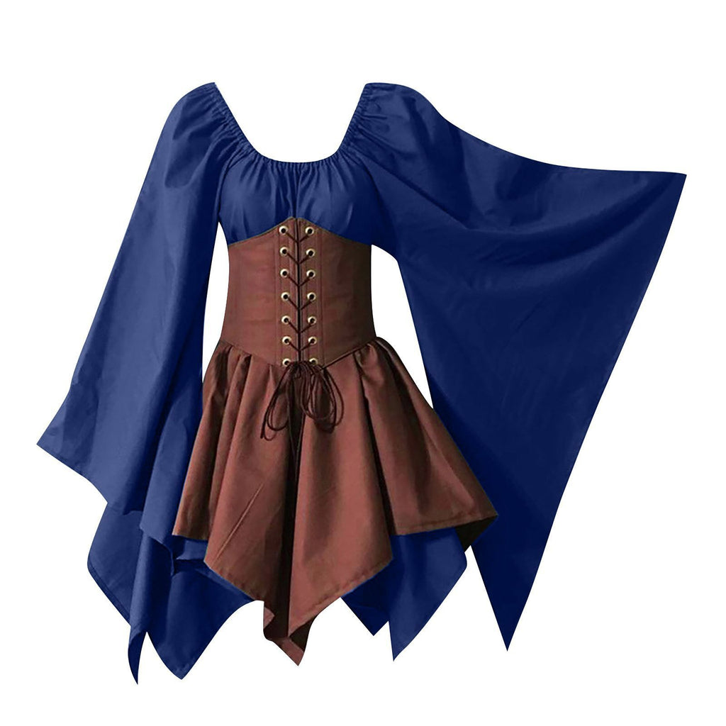 Corset Waist Peasant Sleeve Renaissance Dress - ZBlue