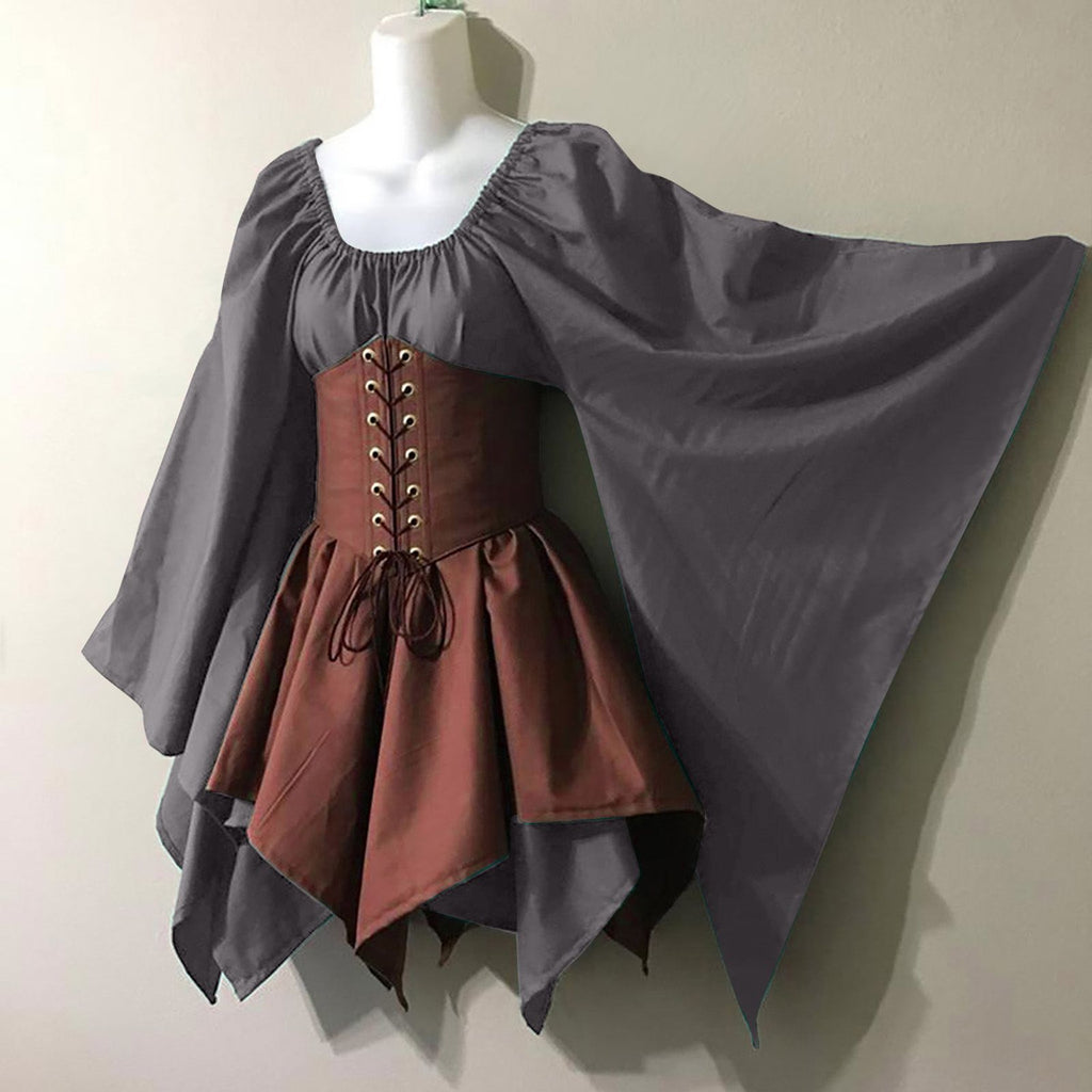 Corset Waist Peasant Sleeve Renaissance Dress - ZGrey