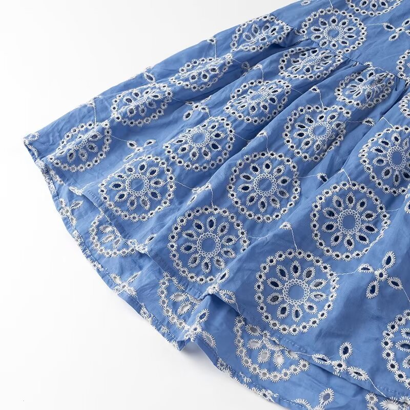Eyelet Embroidered Cutout Ruffle Maxi Dress - Blue - 6