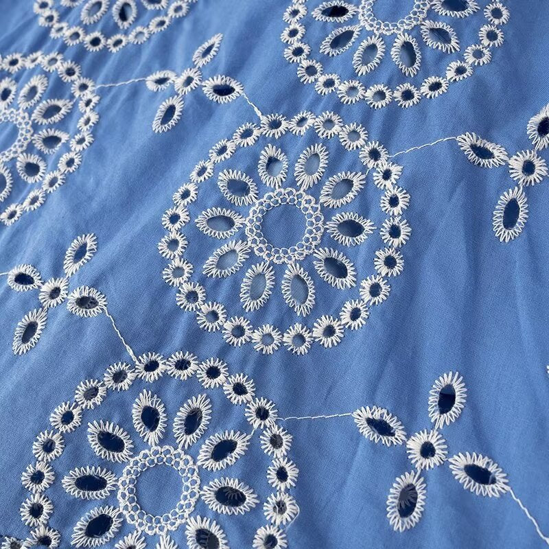 Eyelet Embroidered Cutout Ruffle Maxi Dress - Blue - 7