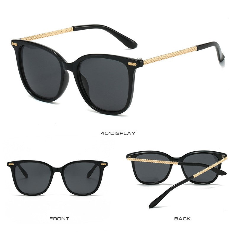 Square Frame Chain Temple Sunglasses - Black - 1