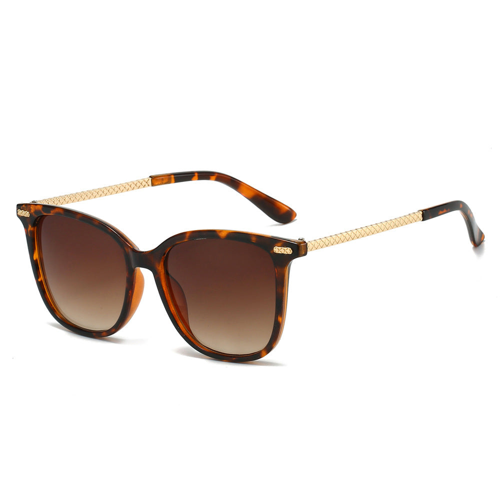 Square Frame Chain Temple Sunglasses - Leopard