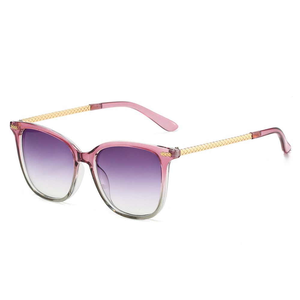 Square Frame Chain Temple Sunglasses - Pink