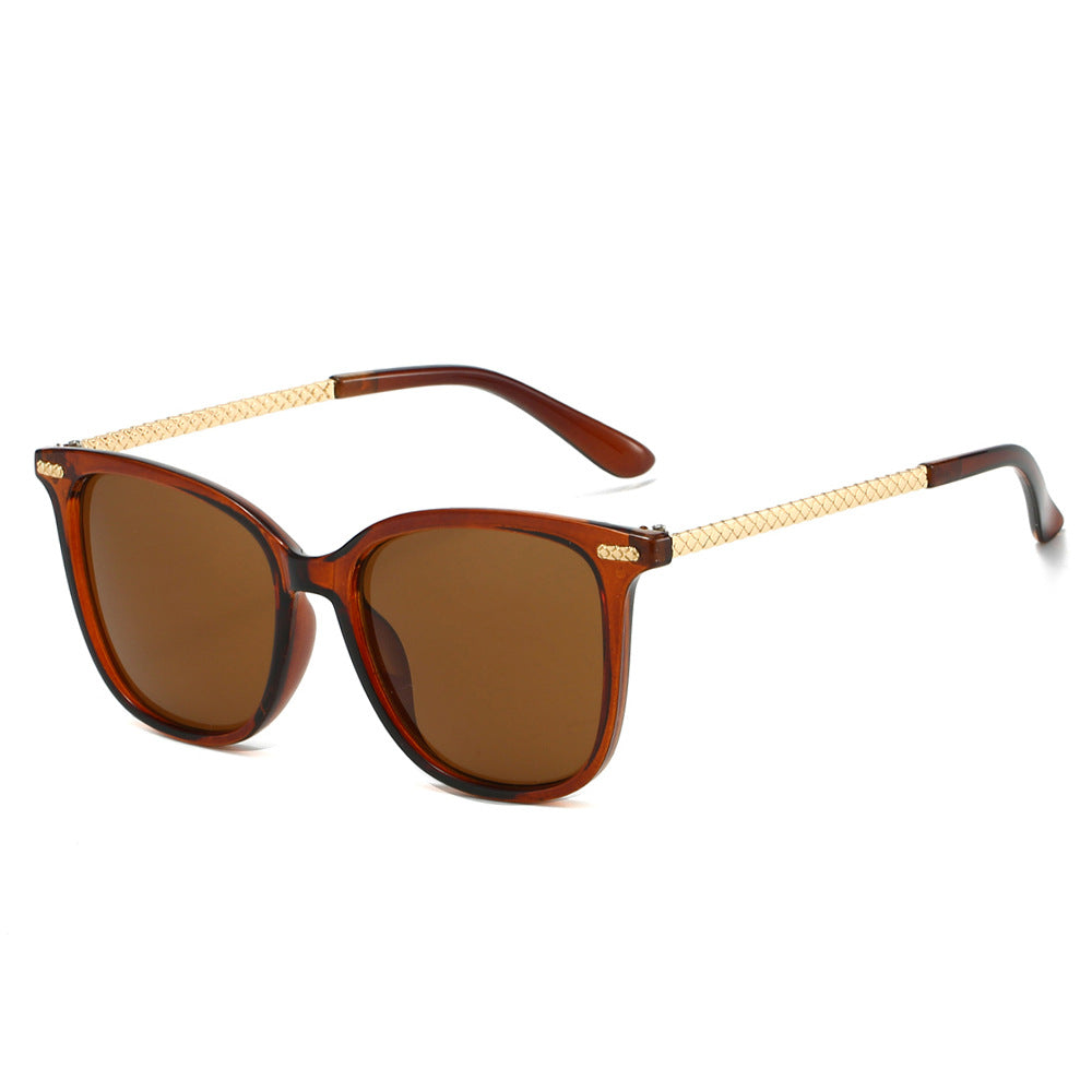 Square Frame Chain Temple Sunglasses - Tea