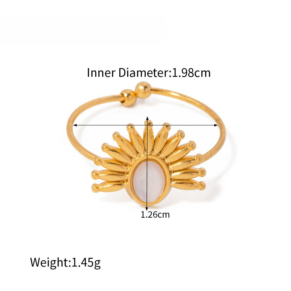 Sunburst Stone Adjustable Statement Ring - White