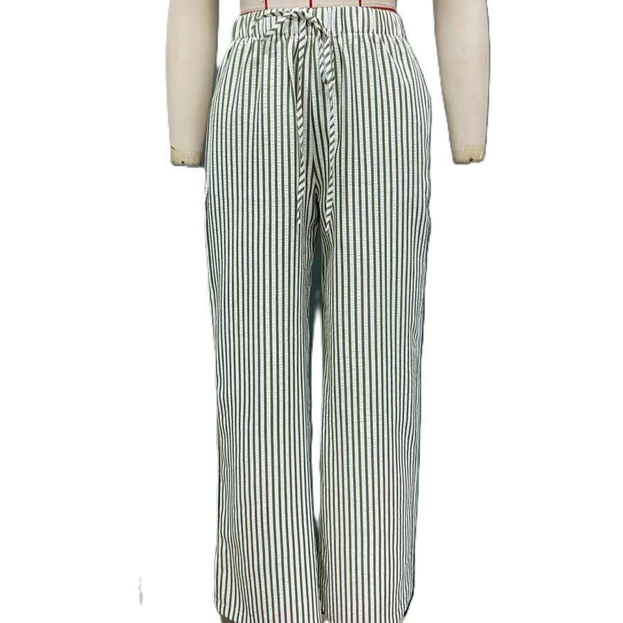 Pinstripe Drawstring Wide Leg Pants - Stripe
