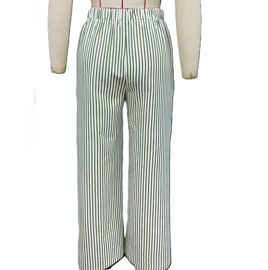 Pinstripe Drawstring Wide Leg Pants - Stripe - 1