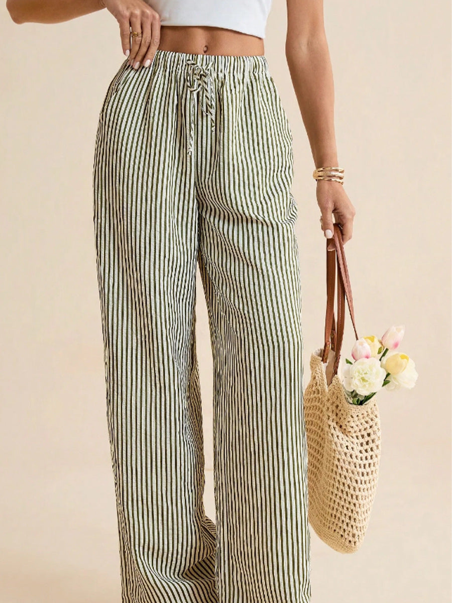 Pinstripe Drawstring Wide Leg Pants - view 1