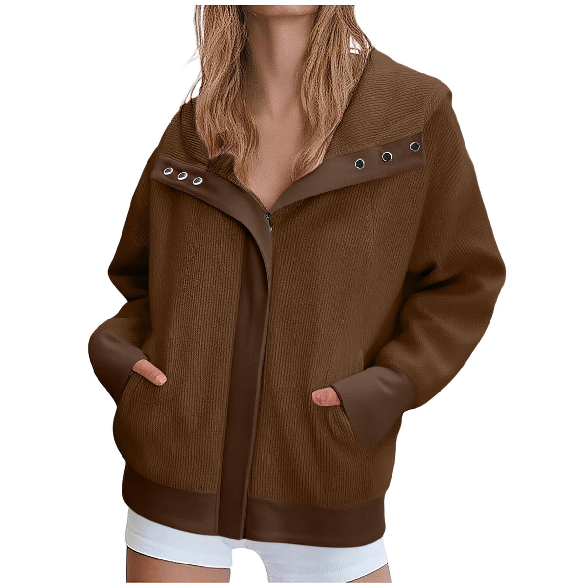 Oversized Zip Front Hooded Bomber Jacket