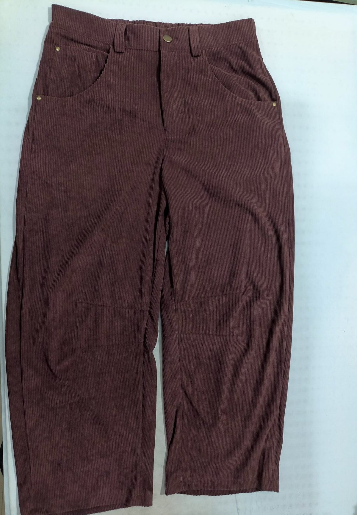 Rivet Detail Corduroy Barrel Leg Trousers - Brown - 1