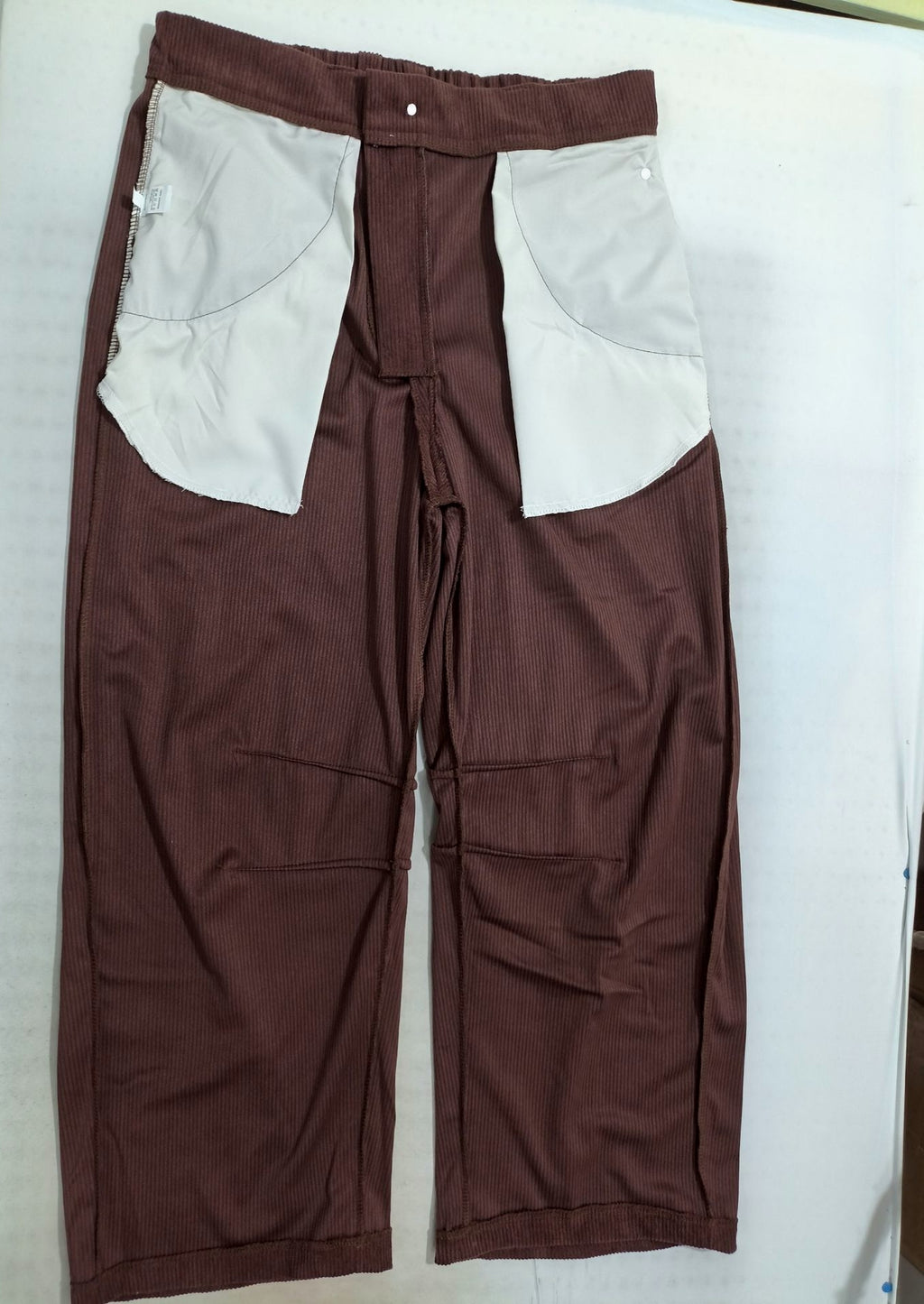 Rivet Detail Corduroy Barrel Leg Trousers - Brown - 2