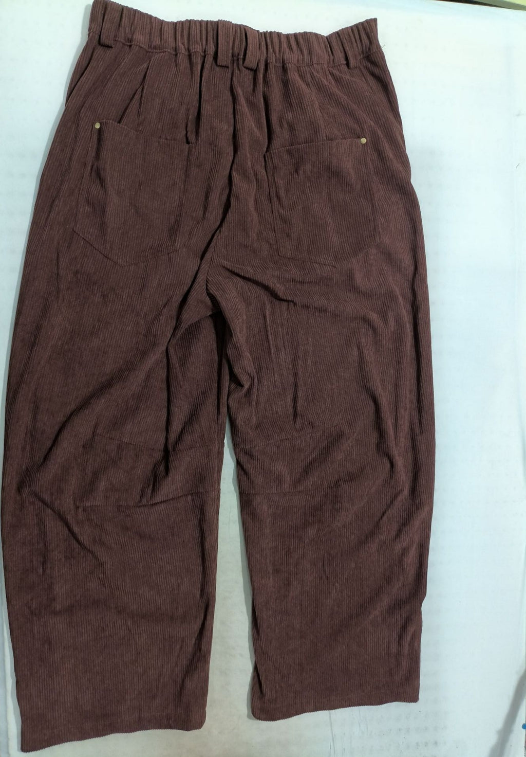 Rivet Detail Corduroy Barrel Leg Trousers - Brown - 3