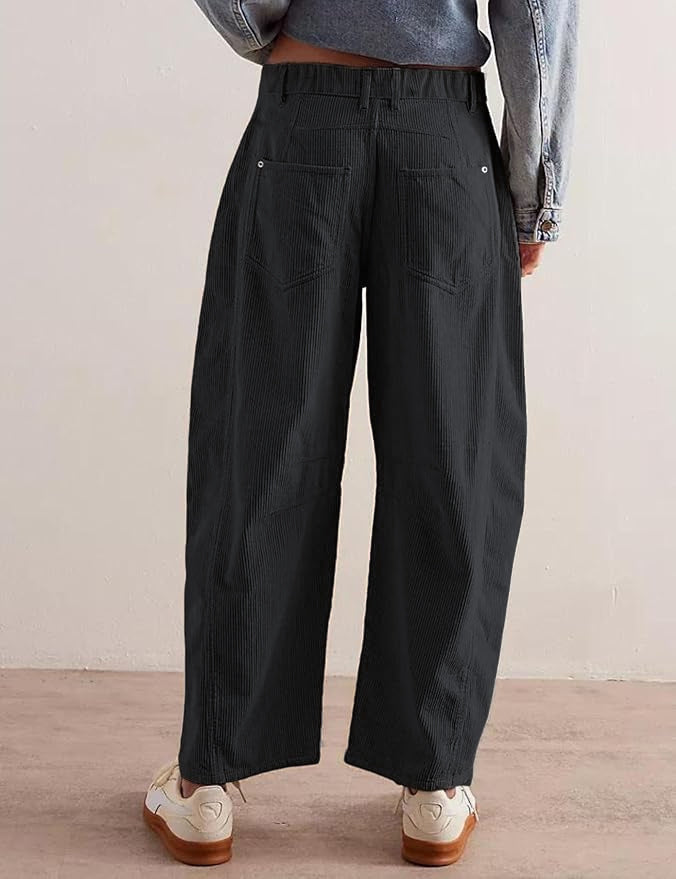 Rivet Detail Corduroy Barrel Leg Trousers - Darkgray - 1
