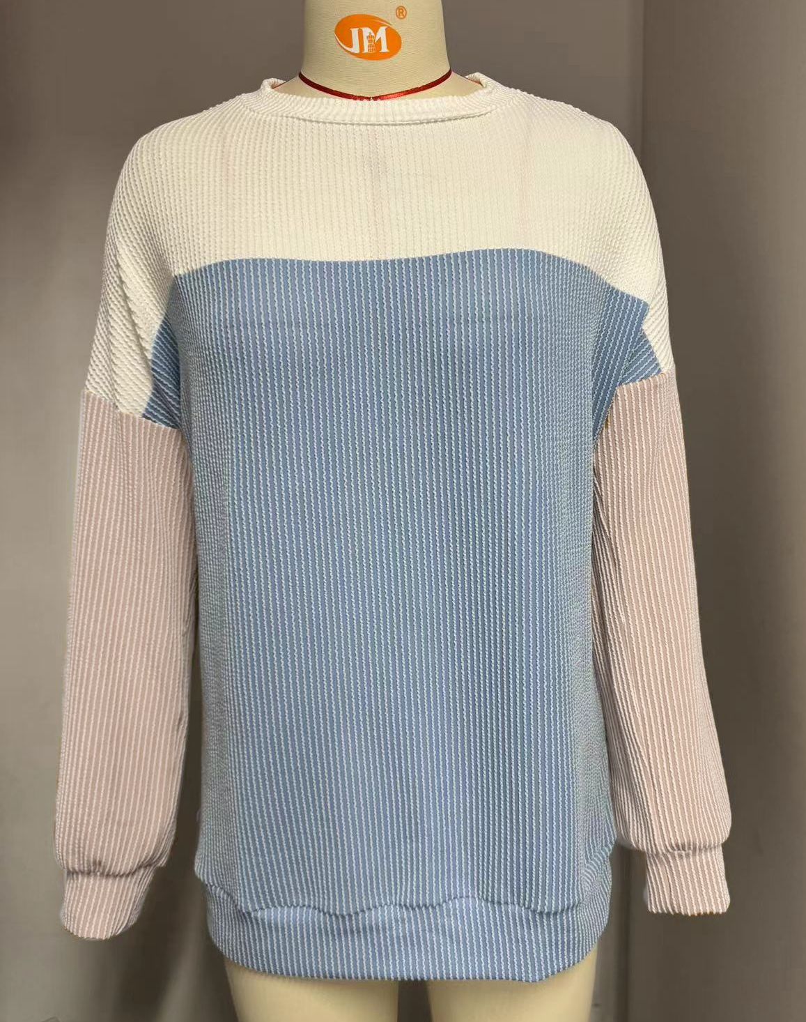 Waffle Knit Colour Block Sweatshirt - Blue - 1