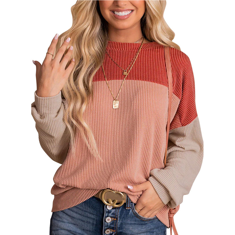 Waffle Knit Colour Block Sweatshirt - Red - 1