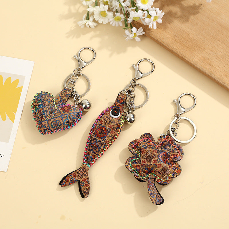 Boho Paisley Charm Keychain Bag Clip - Heart