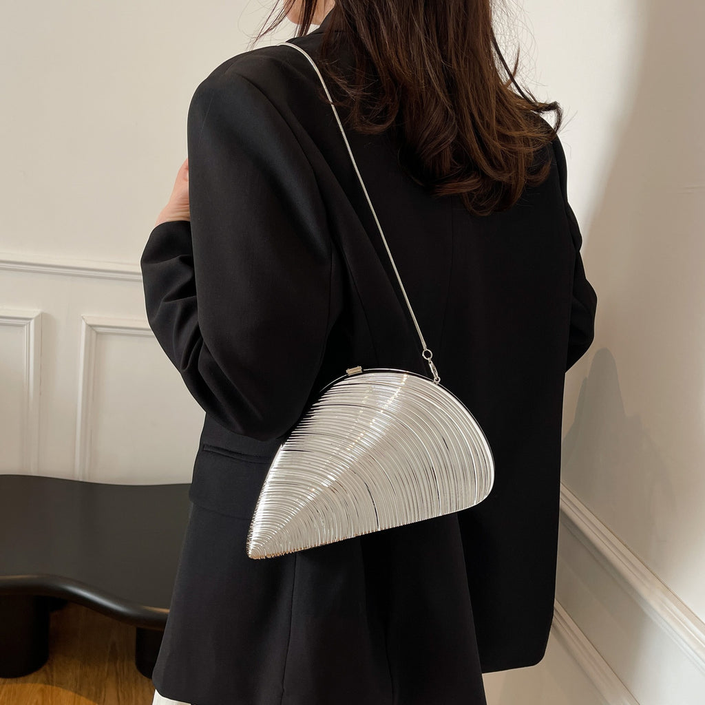 Metallic Shell Clutch Bag with Chain Strap