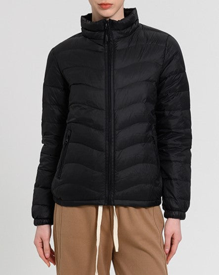 Lightweight Stand Collar Puffer Jacket - Black