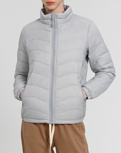 Lightweight Stand Collar Puffer Jacket - Blue