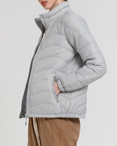 Lightweight Stand Collar Puffer Jacket - Blue - 1