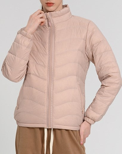 Lightweight Stand Collar Puffer Jacket - Pink