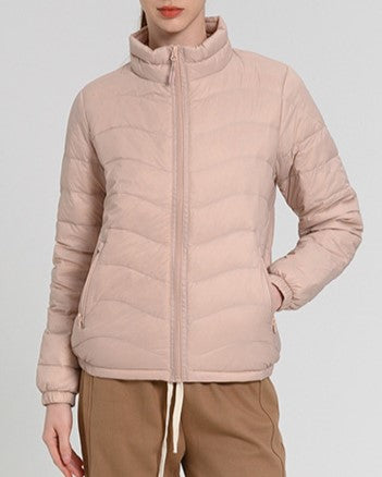 Lightweight Stand Collar Puffer Jacket - Pink - 1