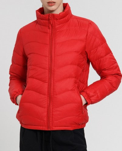 Lightweight Stand Collar Puffer Jacket - Red