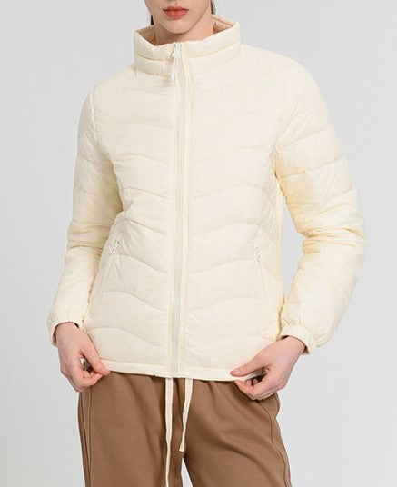 Lightweight Stand Collar Puffer Jacket - White