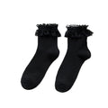 Mesh Panel Lace Cuff Ankle Socks - black