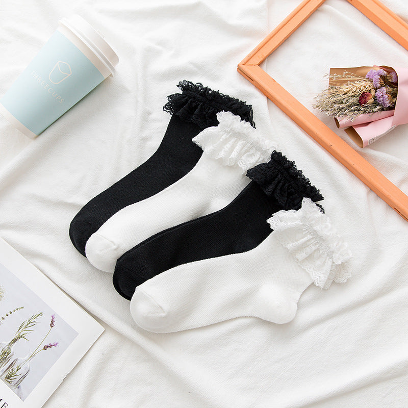 Mesh Panel Lace Cuff Ankle Socks