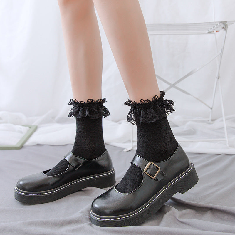 Mesh Panel Lace Cuff Ankle Socks - view 1