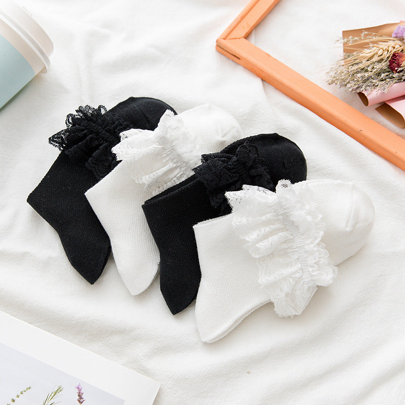 Mesh Panel Lace Cuff Ankle Socks - view 2