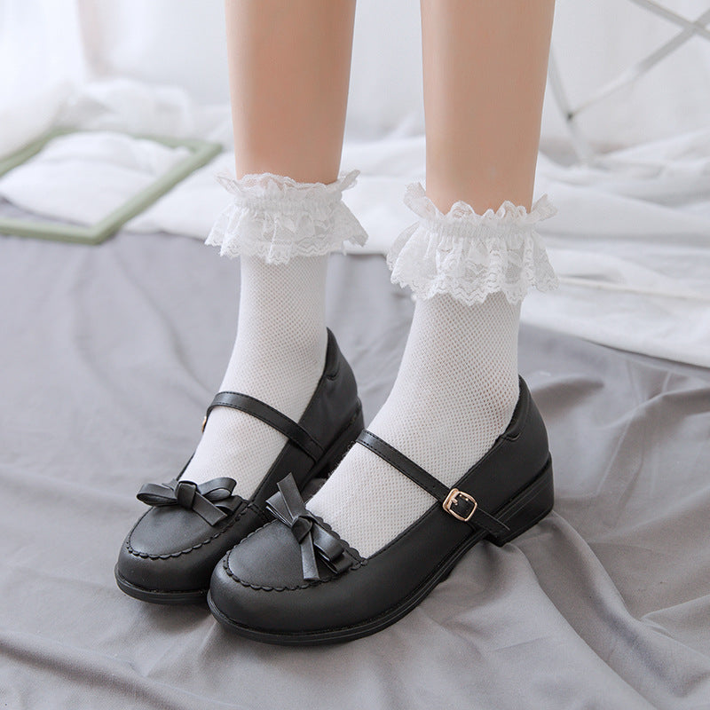 Mesh Panel Lace Cuff Ankle Socks - view 4