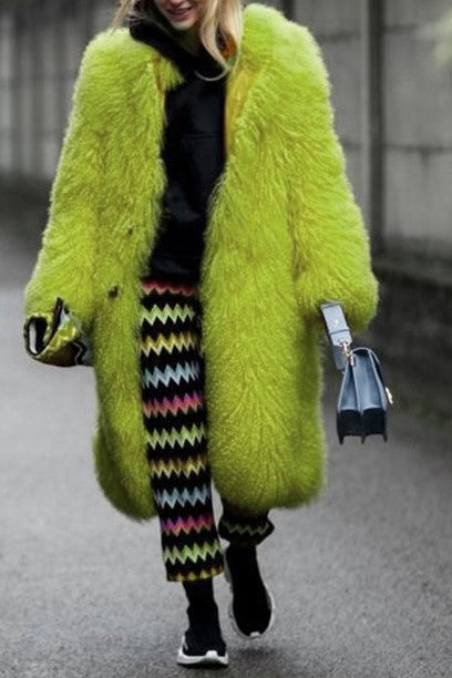 Oversized Shag Faux Fur Longline Coat - acid