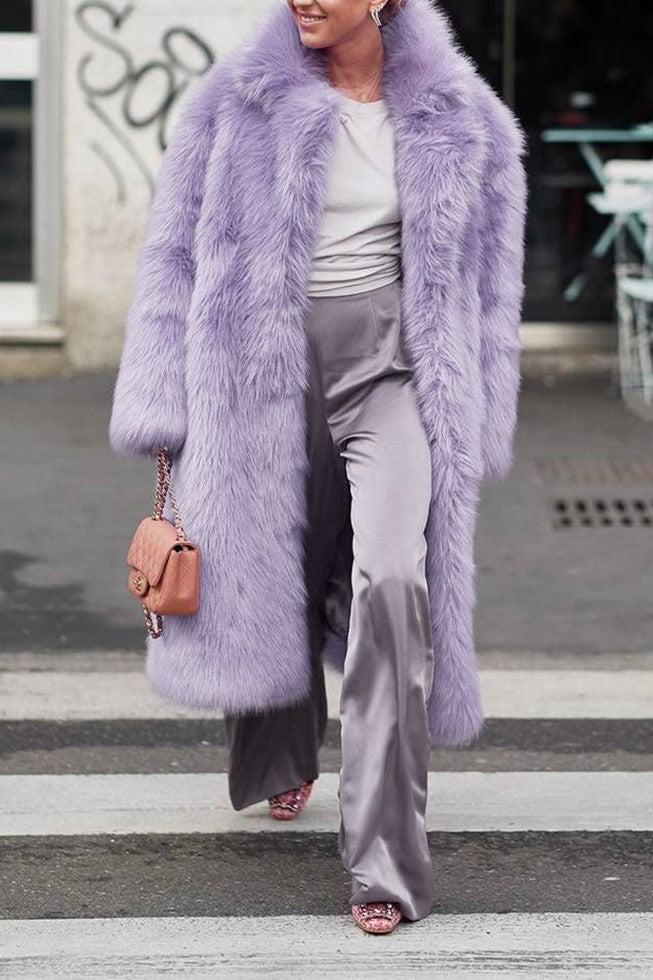 Oversized Shag Faux Fur Longline Coat - violet