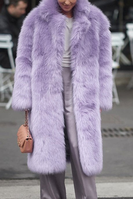 Oversized Shag Faux Fur Longline Coat - violet - 1