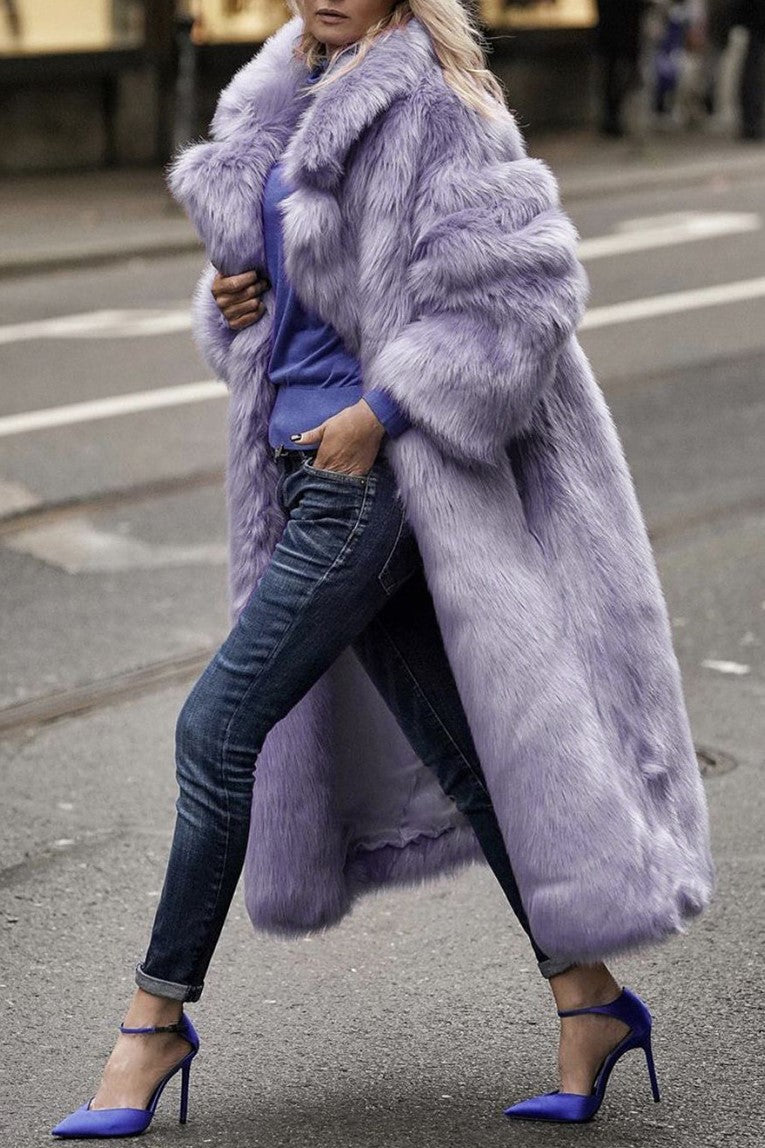 Oversized Shag Faux Fur Longline Coat - violet - 2